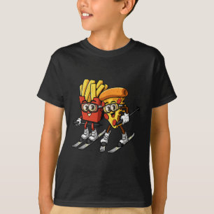 Pizza Franse friet Ski Grappig Skiër Fast Food Ski T-shirt