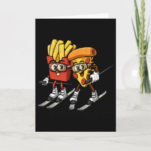 Pizza Franse Friet Skiën Grappig Skiër Fast Food S Kaart