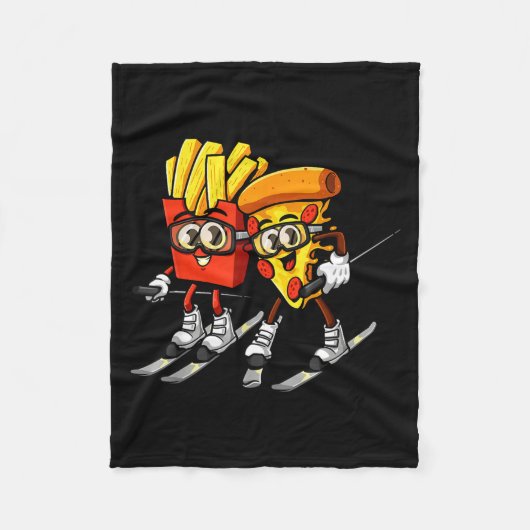 Pizza friet ski grappig skiër fast food fleece deken (Voorkant)