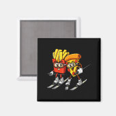 Pizza friet ski grappig skiër fastfood magneet (Voorkant / Achterkant)