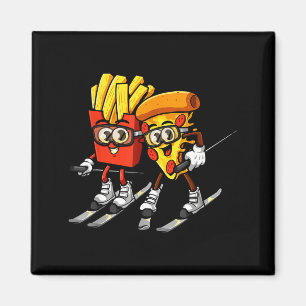 Pizza friet ski grappig skiër fastfood magneet