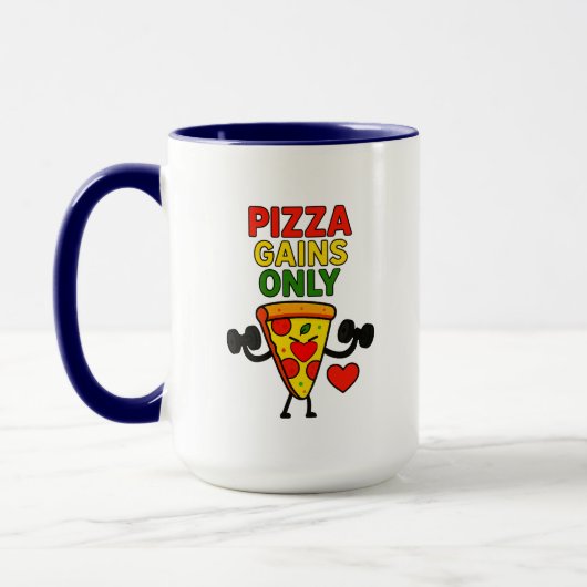 Pizza Gains Only - Humoristisch grappig Mok (Links)