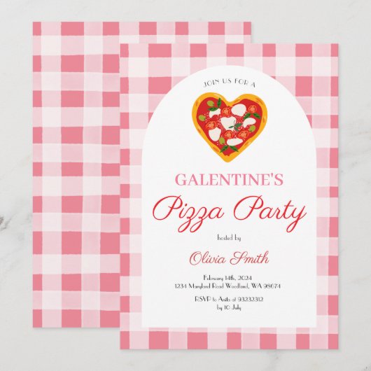 Pizza Galentine's Day-feest Valentijn Kaart (Voorkant / Achterkant)