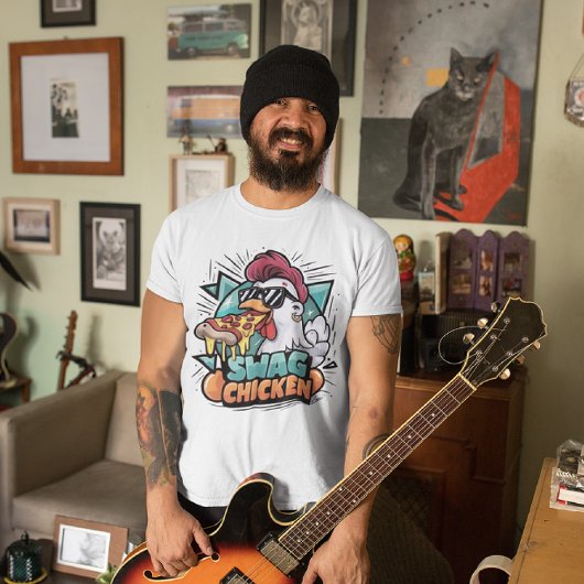 Pizza-gevoede kip met koele tinten t-shirt