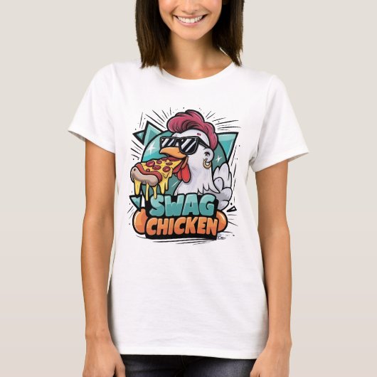 Pizza-gevoede kip met koele tinten t-shirt (Voorkant)