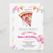 Pizza girl party theme invitation kaart (Voorkant / Achterkant)
