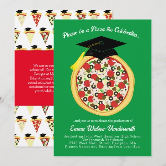 Pizza Graduation Party Invitation Kaart (Voorkant / Achterkant)