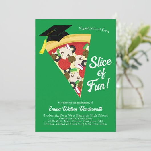 Pizza Graduation Party Kaart (Staand voorkant)