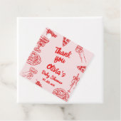 Pizza Hand Drawn Red Special Delivery Baby shower Bedankjes Labels (In situ)