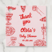 Pizza Hand Drawn Red Special Delivery Baby shower Bedankjes Labels (Voorkant)