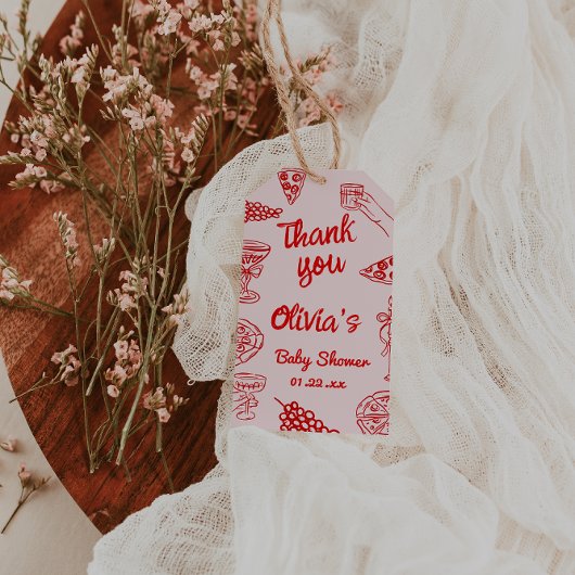 Pizza Hand Drawn Red Special Delivery Baby shower Cadeaulabel
