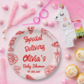 Pizza Hand Drawn Red Special Delivery Baby shower Papieren Bordje (Feest)