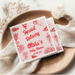 Pizza Hand Drawn Red Special Delivery Baby shower Servet