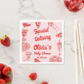 Pizza Hand Drawn Red Special Delivery Baby shower Servet (Insitu)
