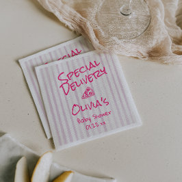 Pizza Hand Drawn Roze Speciale Levering Baby showe Servet