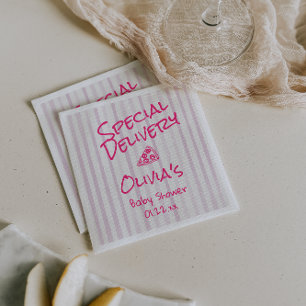 Pizza Hand Drawn Roze Speciale Levering Baby showe Servet