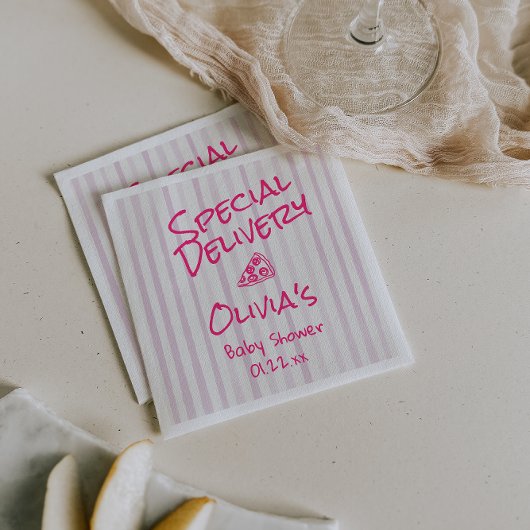 Pizza Hand Drawn Roze Speciale Levering Baby showe Servet