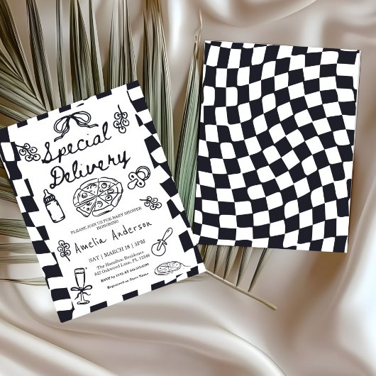 Pizza Hand Drawn Special Delivery Baby Shower Kaart