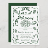 Pizza Hand Drawn Special Delivery Baby Shower Kaart (Voorkant / Achterkant)