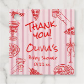 Pizza Hand getrokken rode Paarse Ciao Baby shower Bedankjes Labels (Voorkant)