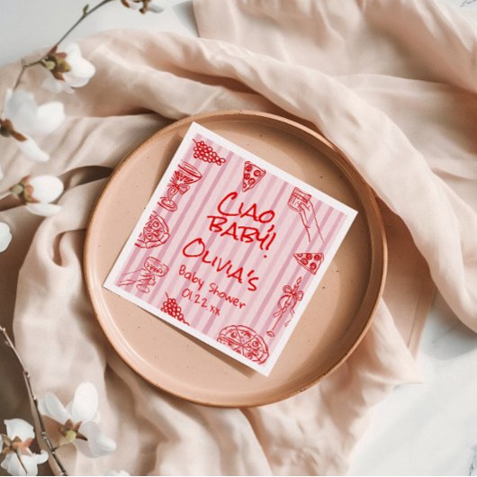 Pizza Hand getrokken rode Paarse Ciao Baby shower  Servet