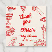 Pizza Hand getrokken speciale levering Baby shower Bedankjes Labels (Voorkant)