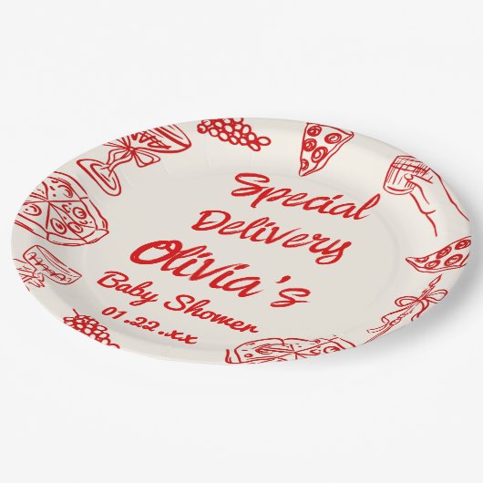 Pizza Hand getrokken speciale levering Baby shower Papieren Bordje (Gekanteld)