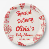 Pizza Hand getrokken speciale levering Baby shower Papieren Bordje (Voorkant)