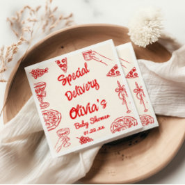 Pizza Hand getrokken speciale levering Baby shower Servet