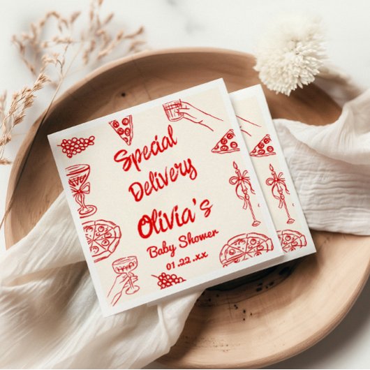 Pizza Hand getrokken speciale levering Baby shower Servet
