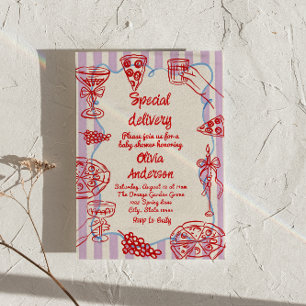 Pizza Hand getrokken Speciale Levering Chic Baby s Kaart