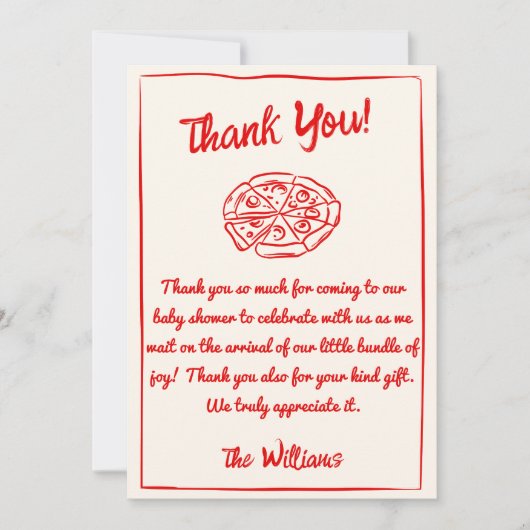 Pizza Hand getrokken Speciale Levering Fun Baby sh Bedankkaart (Voorkant)