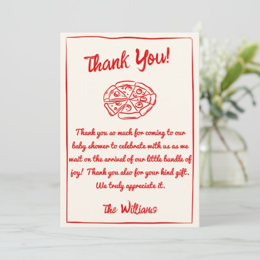 Pizza Hand getrokken Speciale Levering Fun Baby sh Bedankkaart (Staand voorkant)