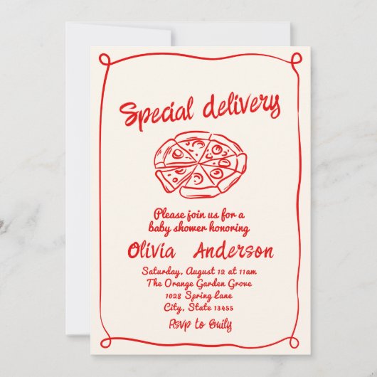 Pizza Hand getrokken Speciale Levering Fun Baby sh Kaart (Voorkant)