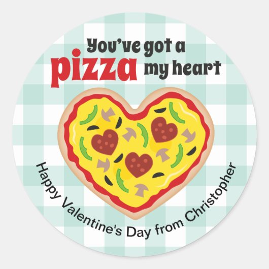 Pizza Happy Valentijnsdag Ronde Sticker voor kinde (Voorkant)
