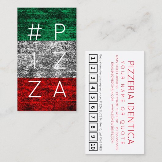 #PIZZA hashtag italiaanse vlag loyaliteitspunkkaar Klantenkaartje (Voorkant / Achterkant)