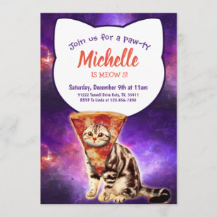 Pizza Head Cat Funny Invitation Kaart