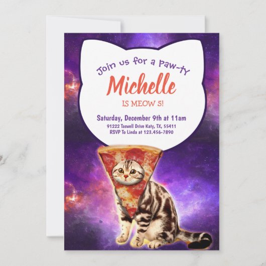 Pizza Head Cat Funny Uitnodiging (Voorkant)