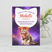 Pizza Head Cat Funny Uitnodiging (Staand voorkant)