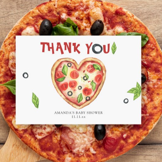 pizza heart watercolor baby shower THANKS Bedankkaart