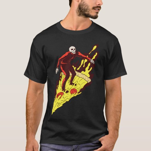 Pizza Hell Skeleton Surfing Fast Food Riding frien T-shirt (Voorkant)