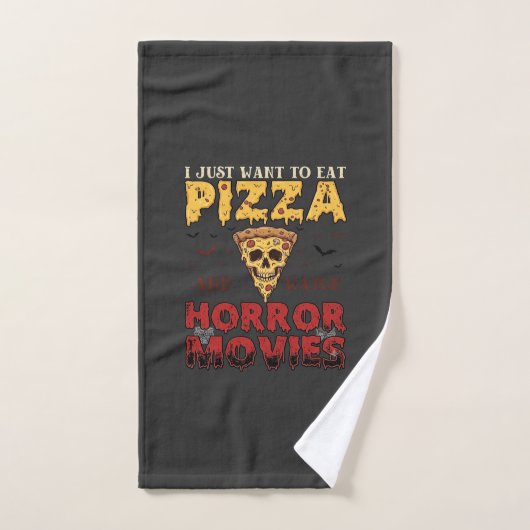 Pizza Horrorfilms Halloween Schedel Vleermuizen Sp Handdoek (Handdoek)