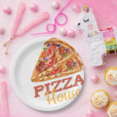 Pizza House Watercolor Slice Logo Art Papieren Bordje (Feest)