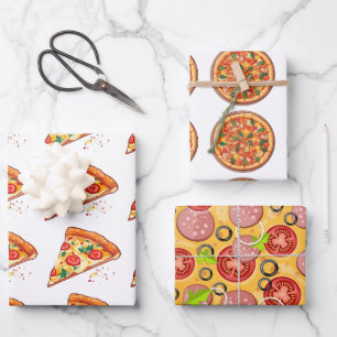 Pizza inpakpapier   3 vellen   3 Design Wit
