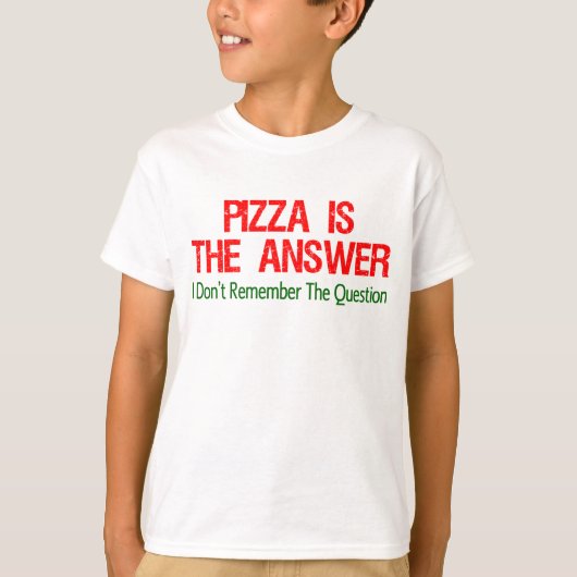 Pizza is het antwoord t-shirt (Voorkant)
