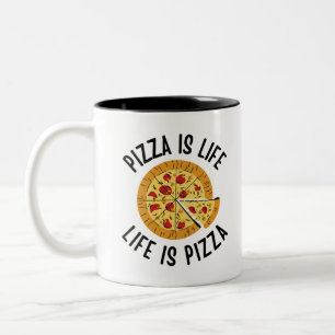 Pizza is het leven van Pizza grappig Tweekleurige Koffiemok