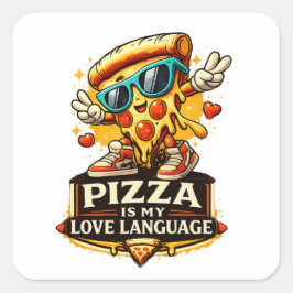 Pizza Is Mijn Liefde Grappig Pizza Liefhebber Cade Vierkante Sticker