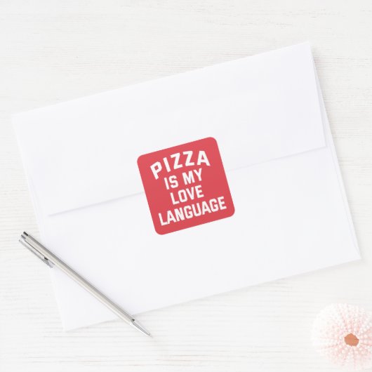 Pizza is mijn liefdestaal - Funny Pizza Vierkante Sticker (Envelop)