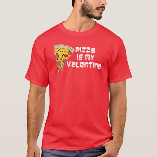 Pizza is mijn Valentijn Cartoon Pizza T-shirt (Voorkant)