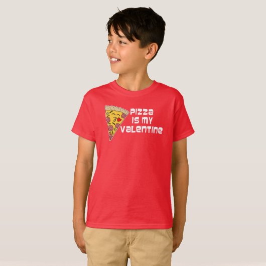 Pizza is mijn Valentijn Cartoon Pizza T-shirt (Voorkant volledig)